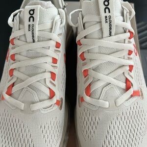 On Running Cloudsurfer Max White and Orange Athletic Shoes